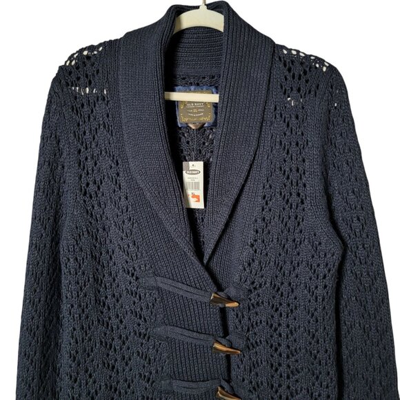 Old Navy Womens Blue Angora Wool Y2K Shawl Neck Open Knit Grandpa Sweater XL - Picture 3 of 10